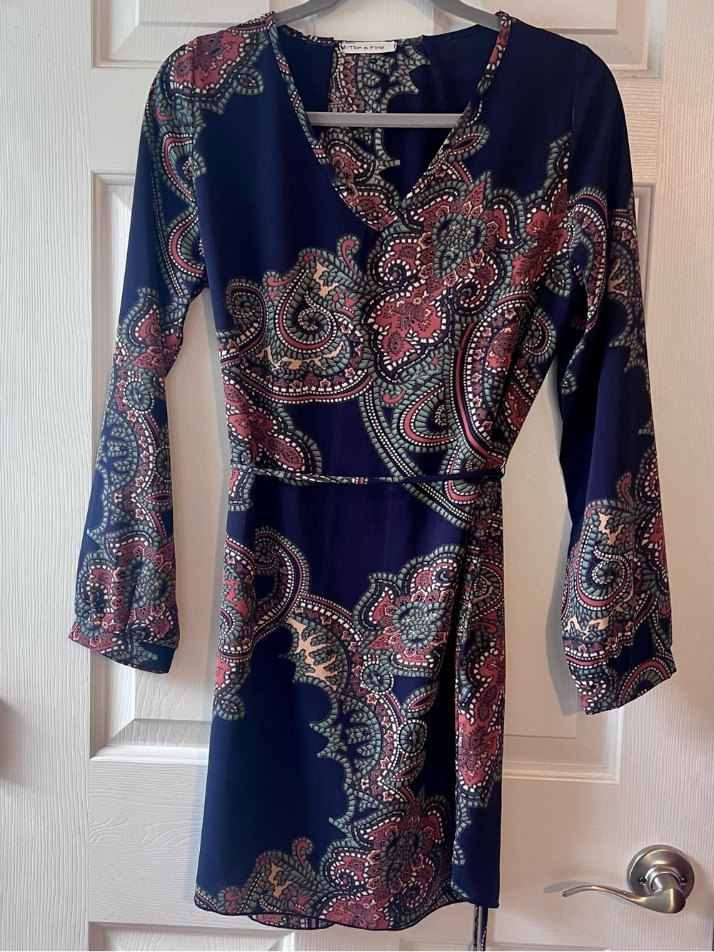 tea n rose Navy Paisley Mini Dress with Brown Accents
